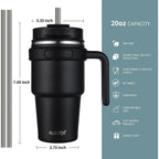 20 Oz Insulated Coffee Mug Tumbler With Handle, Stainless Steel Travel Mug Tumbler With Lid And Straw,Double Wall Vacuum Leak Proof Ice Coffee Thermal Cup, Black