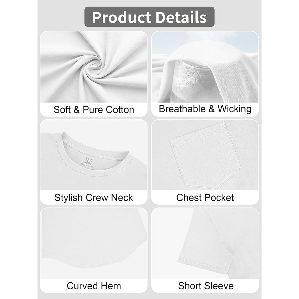 3 Pack Mens Cotton T Shirts Short Sleeve Crewneck Shirts For Men Pocket Tshirts Casual Lightweight Summer Basic Tees