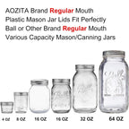 12 Pack Regular Mouth Mason Jar Lids For Compatible With Ball, Kerr Regualr Mouth Jars - Plastic Storage Caps For Mason Jars, Canning Jars - Leakproof, Dishwasher Safe & Food Grade - White