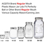 12 Pack REGULAR MOUTH Mason Jar Lids for Compatible with Ball, Kerr Regualr Mouth Jars - Plastic Storage Caps for Mason Jars, Canning Jars - Leakproof, Dishwasher Safe & Food Grade - White