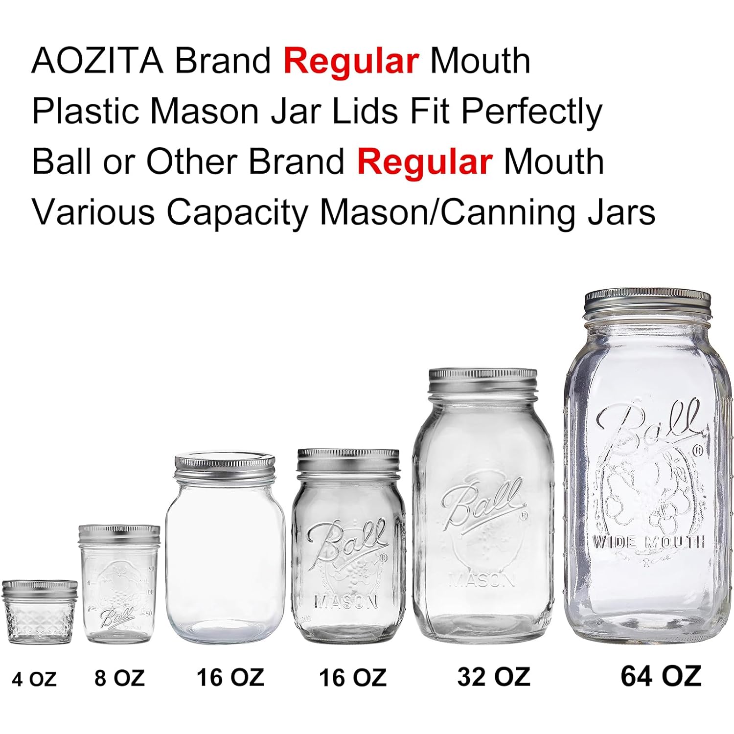 12 Pack REGULAR MOUTH Mason Jar Lids for Compatible with Ball, Kerr Regualr Mouth Jars - Plastic Storage Caps for Mason Jars, Canning Jars - Leakproof, Dishwasher Safe & Food Grade - White