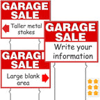 Garage Sale Signs, 3 Pcs Yard Signs With Metal Stakes, 17X13 Inch Double Sided Large Corrugated Plastic Garage Sale Kit With Directional Arrows Stickers For Event, Weatherproof, Red
