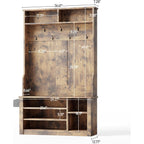 Aiho Entryway Hall Tree with Bench and Storage, 3-in-1 Hall Tree with Coat Rack, Adjustable Shoe Bench, 2-Tier top Storage, for Hallway, Entryway, Bedroom, Rustic Brown