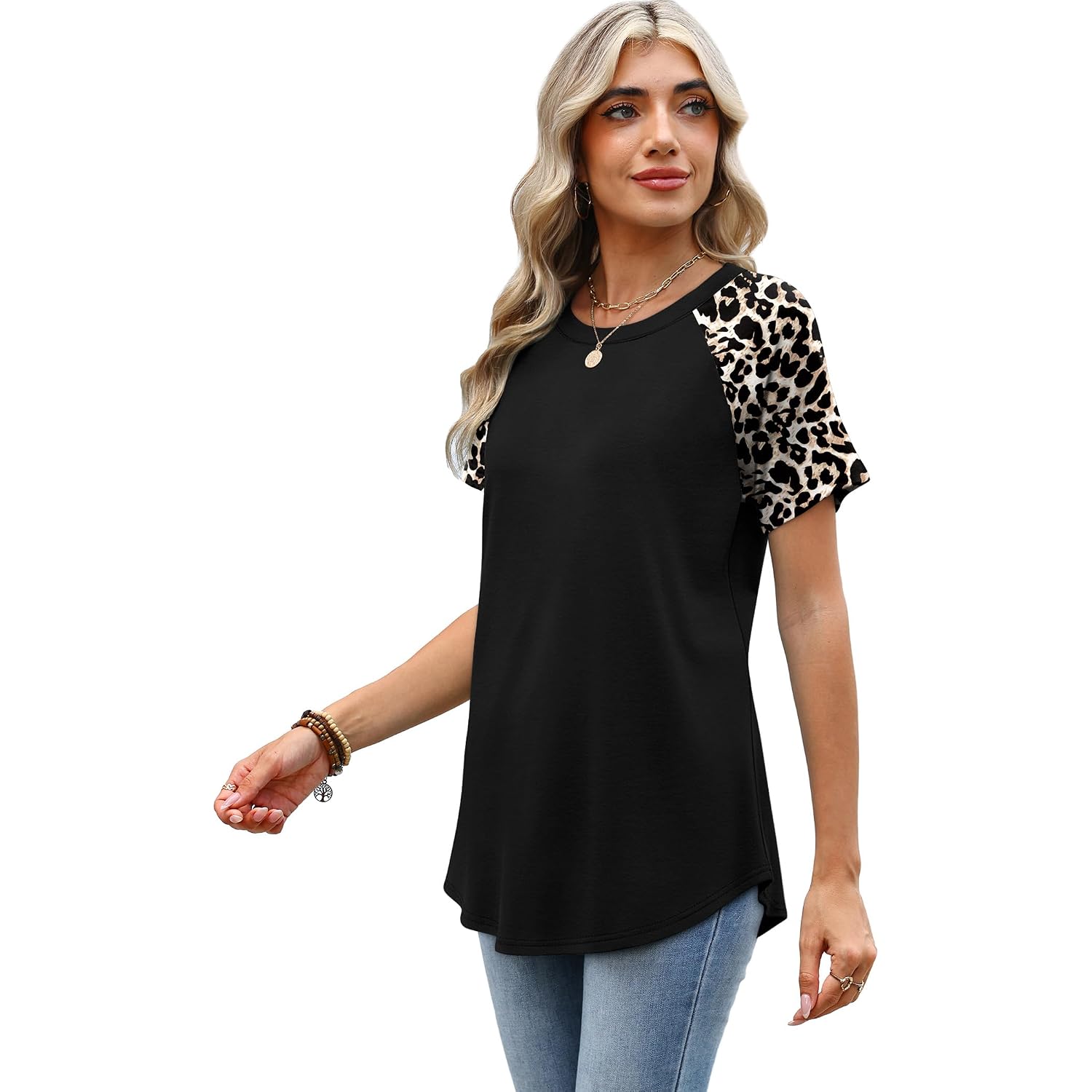 WIHOLL Summer Tops for Women 2026 Trendy Short Sleeve Shirts Crew Neck Tops Curved Hem Fashion Clothing