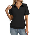 Womens Polo Shirts Short Sleeve Banded Bottom Tops Business Casual Tops Collared V Neck Dressy Blouses