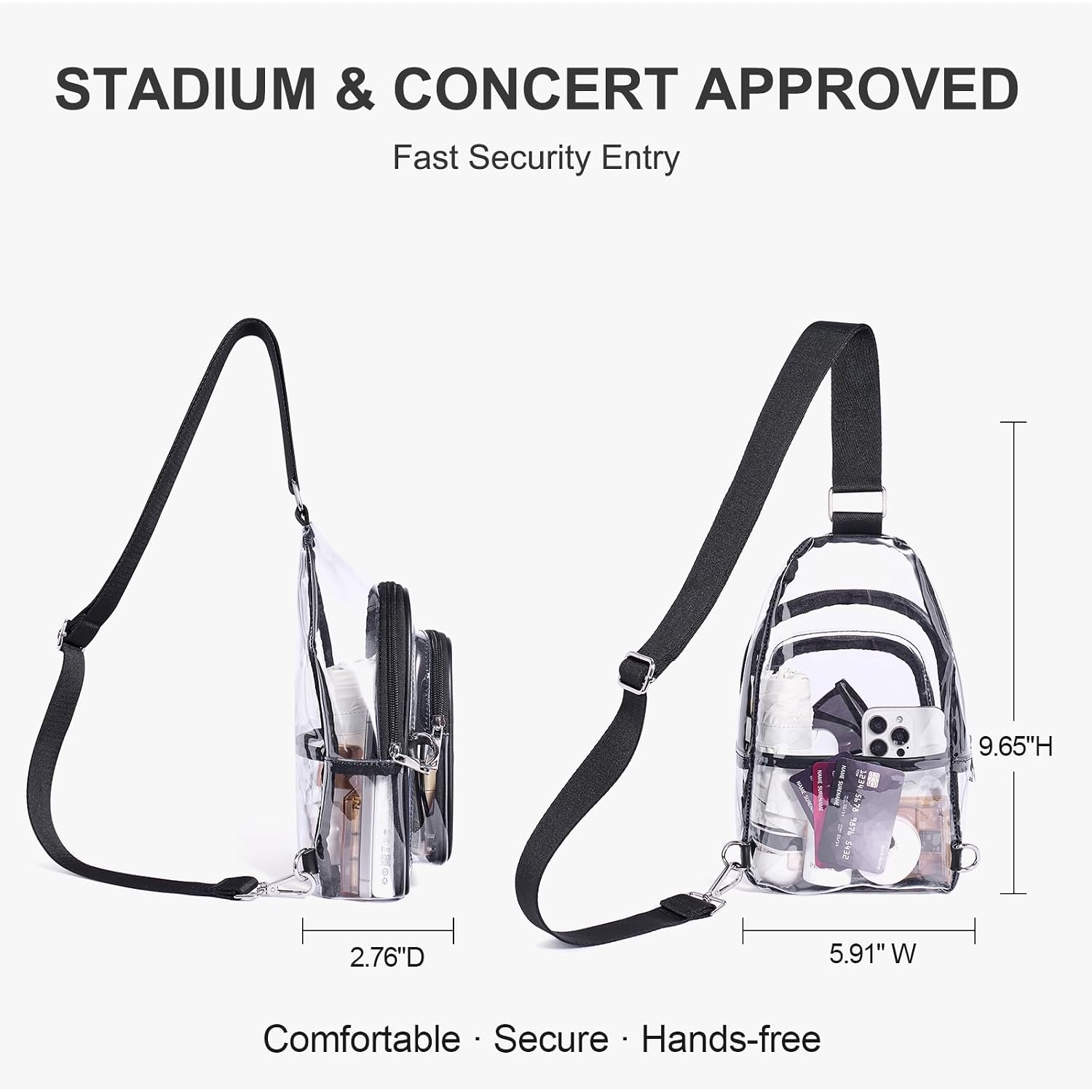 Clear Bag For Stadium Events, Stadium & Concert Approved Clear Sling Crossbody Purse For Women & Men
