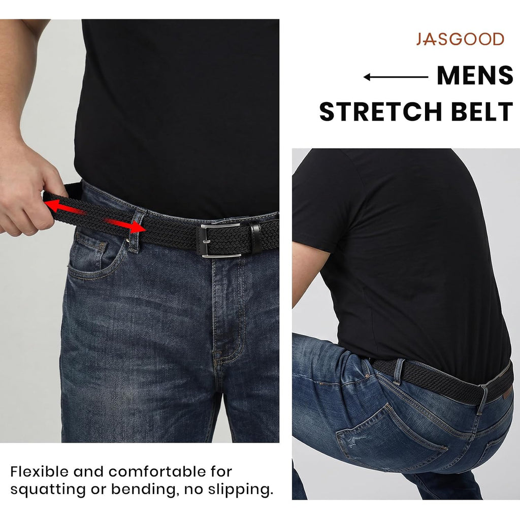 Jasgood Stretchy Golf Belts For Men, 3-Pack Elastic Braided Belt For Golf Pants Jeans, 1 3/8" Casual Woven Men’S Belt
