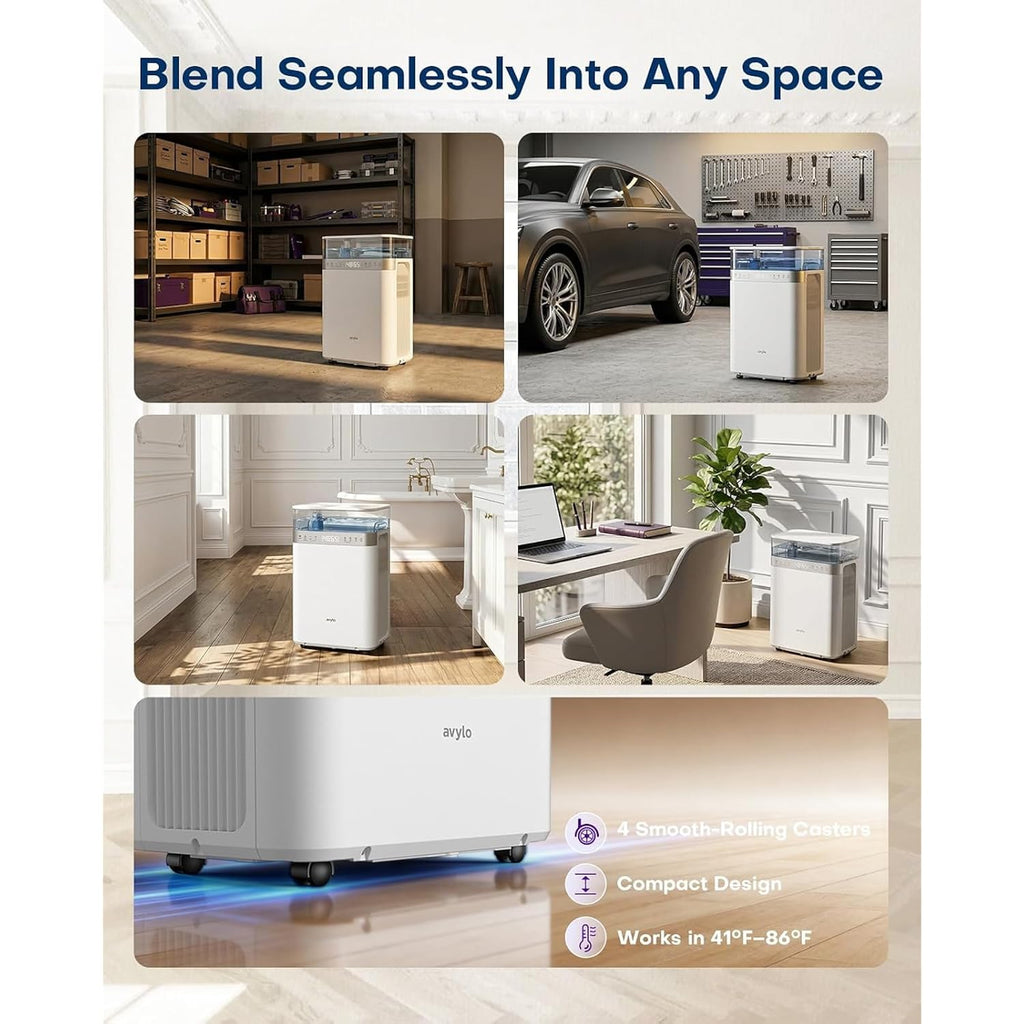 Avylo Dehumidifier For Basement With Pump And Hose, Max 90 Pints/D, White | Energy Star Most Efficient 2025,5000 Sq.Ft Dehumidifier,Top Mounted 2.11Gal Tank,3 Drainage Option,Auto Shut Off,Auto Defrost