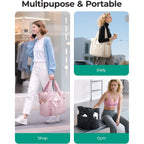 Bagsmart Foldable Tote Bag With Drawstring Bag, Tote Bag Shoulder Bag Top Handle Handbag For Travel, Work, Beach, Gym