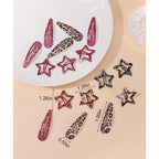 Metal Snap Hair Clips,8 Pairs Hair Barrettes For Women - Star & Water Drop Hair Barrettes, Non-Slip Y2K Accessories For Thin Thick Hair,Pink And Brown Leopard Print