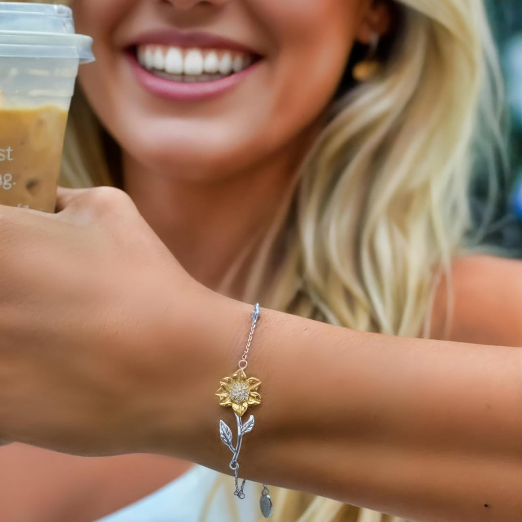 Love You This Much Sentimental Stepped Up Mom 18k Gold Sunflower Bracelet | 6.5-8" Adjustable | Meaningful Bonus Mom Gift | Birthday Gift for Stepmom | Best Stepmother | Luxury Gift Box