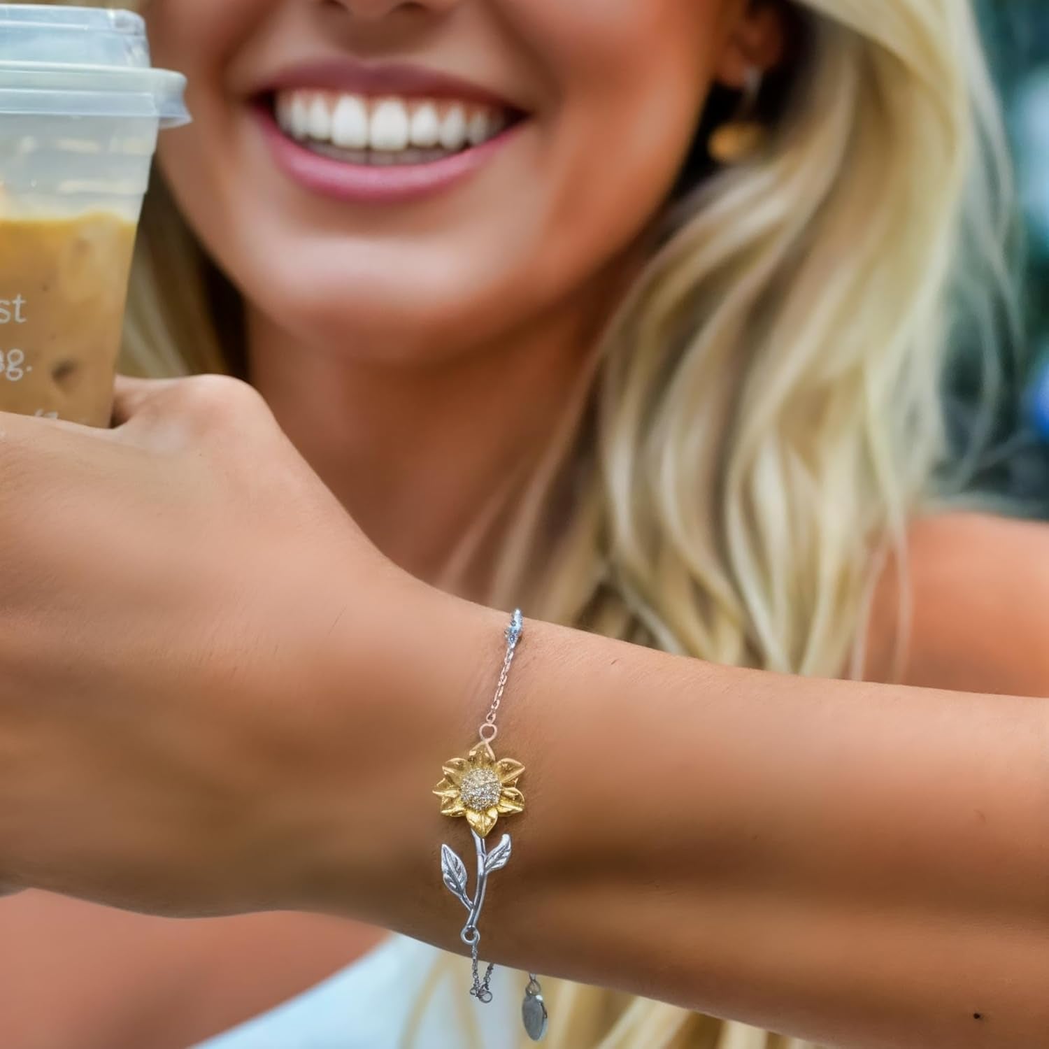 Love You This Much Sentimental Stepped Up Mom 18k Gold Sunflower Bracelet | 6.5-8" Adjustable | Meaningful Bonus Mom Gift | Birthday Gift for Stepmom | Best Stepmother | Luxury Gift Box