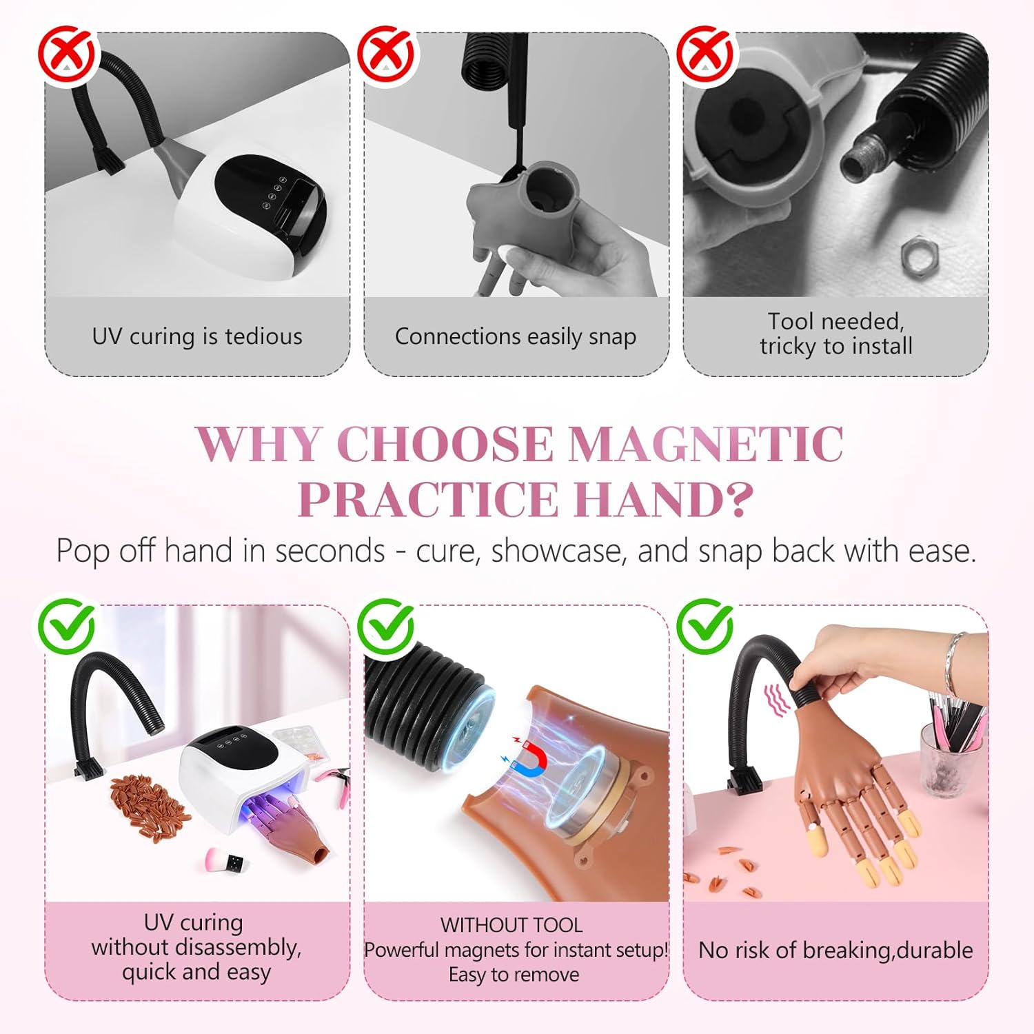 Practice Hand for Acrylic Nails: Detachable Magnetic Practice Hand for DIY Nail Art - Realistic Flexible Fake Hand Manicure Training Finger at Home for Beginners