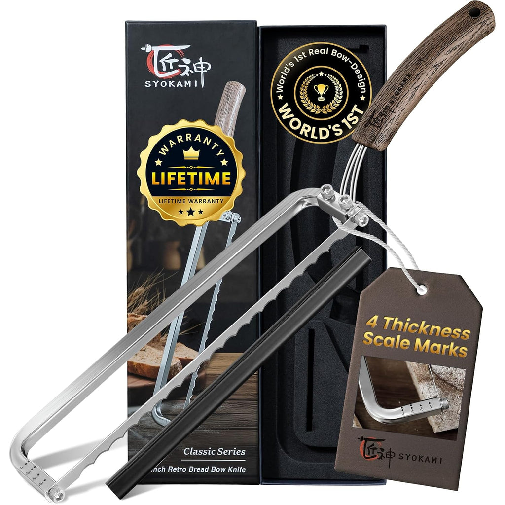 2026 Upgrade Bread Knife For Homemade Bread, World'S 1St Real Bow-Design Sourdough Bread Slicer, Razor-Sharp Cutter For Crusty Sourdough & Baguette, 4 Thickness Scale Marks, Ideal For Gift