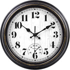 45Minst 12 Inch Indoor/Outdoor Retro Round Waterproof Wall Clock With Thermometer, Silent Non Ticking Battery Operated Quality Quartz Wall Clock Home/Patio Decor(Black Gold)