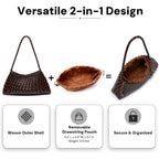 Small Woven Purse For Women Vegan Leather Underarm Shoulder Hobo Handbag