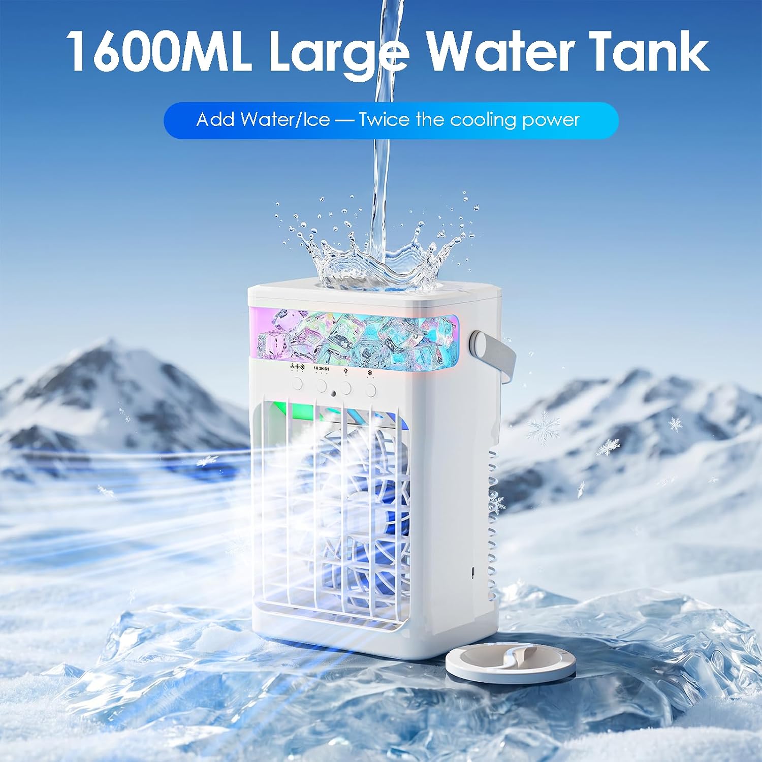 Portable Air Conditioners,Air Conditioner,Ac Unit With 1600Ml Water Tank,2 Spray Ports,3 Wind Speeds,3 Timers,10 Kinds Of Colorful Lights,Portable Ac Units For Room Camping Car Office
