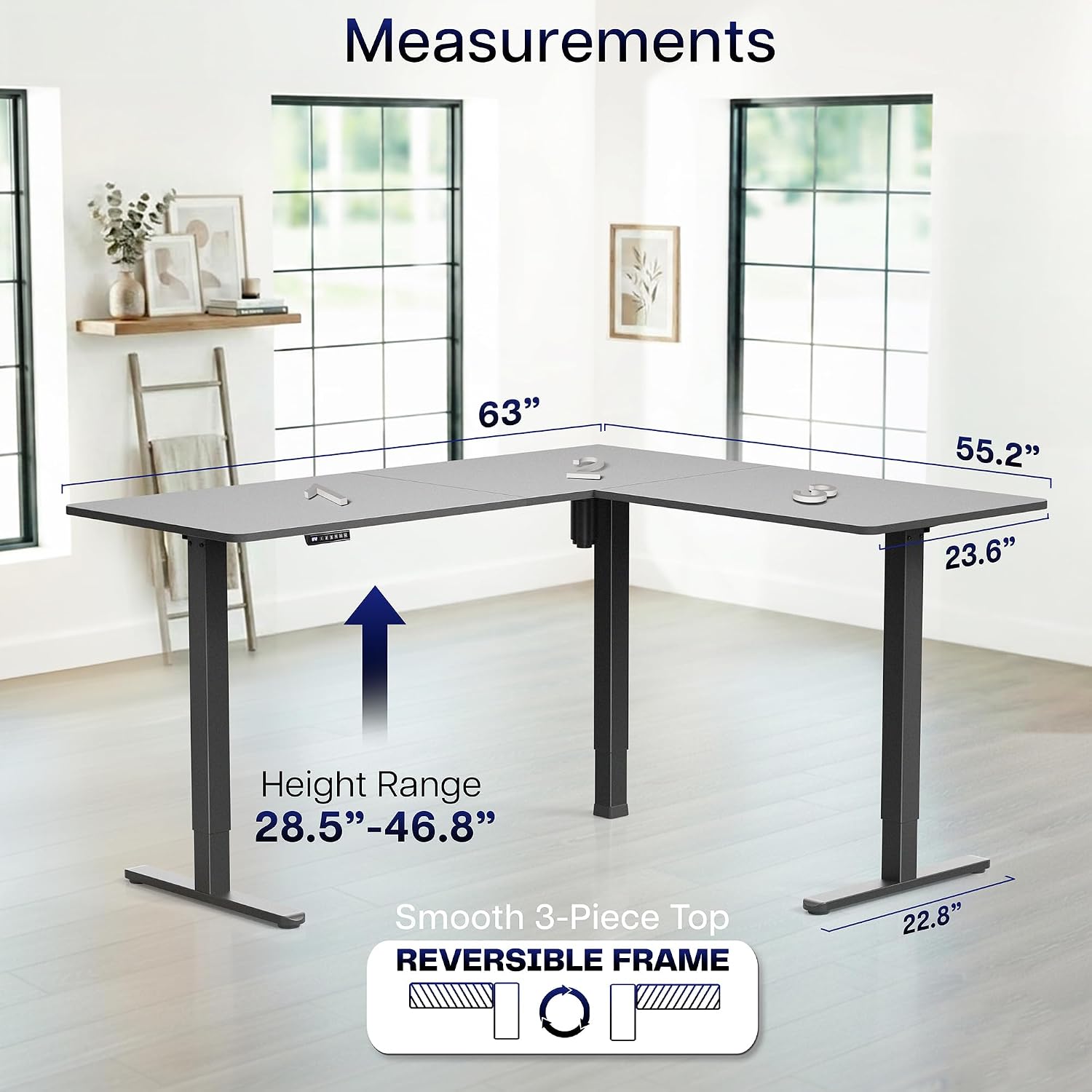 Vivo Black 63 X 55 In Corner Standing Desk, Desk-E3Ctb | Electric, Holds 225 Lbs, Reversible L-Shaped Table, Sit Stand, Height Adjustable, Memory Presets, Black Frame