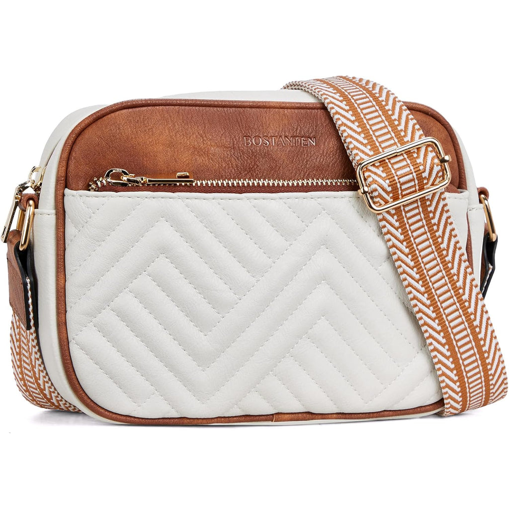 BOSTANTEN Quilted Crossbody Bags for Women Vegan Leather Purses Shoulder Handbags with Wide Strap