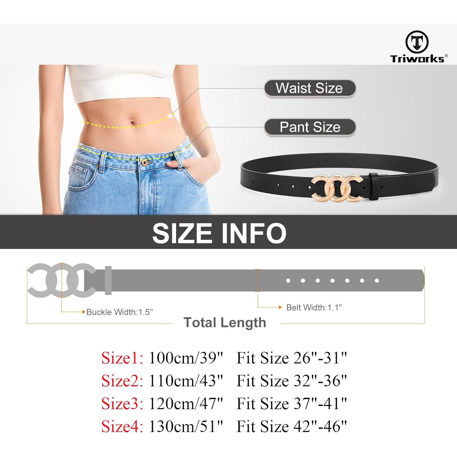 TRIWORKS 3 Pack Women's Belts for Jeans Pants Fashion Waist Belts for Ladies Leather Belts