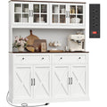 71''H X 55.1''W Pantry Cabinet With Charging Station, 4 Wide Cabinets Kitchen Pantry With 2 Drawers, Farmhouse Hutch Storage Cabinet, Tall Coffee Bar, Acrylic Door, Adjustable Shelves, White