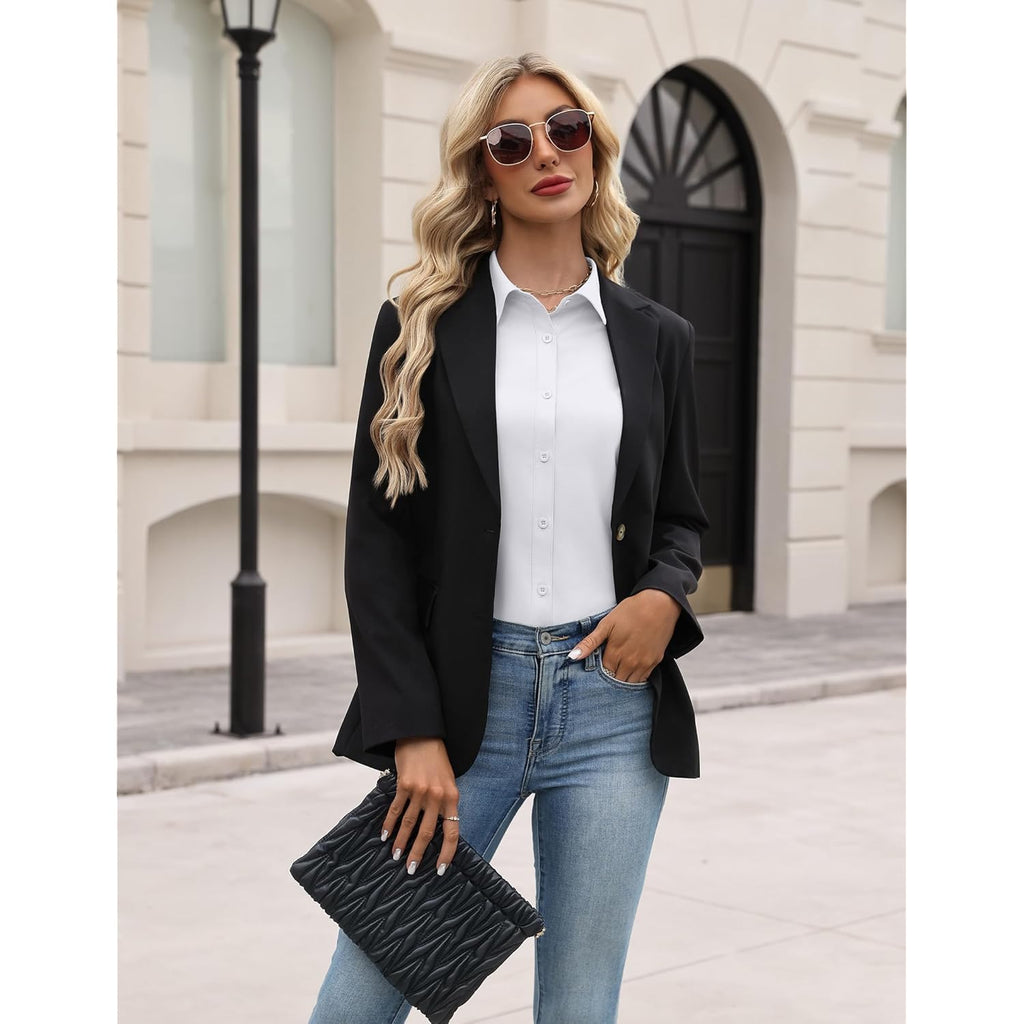 Women Button Down Shirts Long Sleeve Stain Shield Dress Shirts Slim fit Work Blouses Office Business Tops