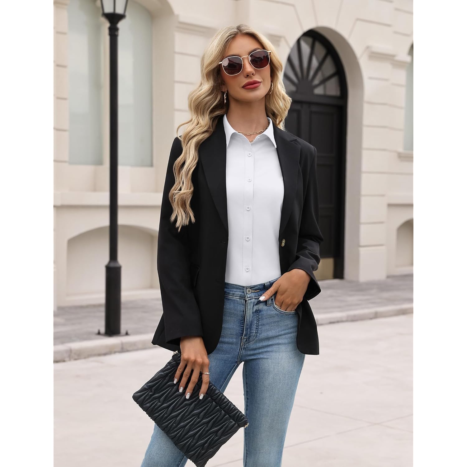Women Button Down Shirts Long Sleeve Stain Shield Dress Shirts Slim fit Work Blouses Office Business Tops