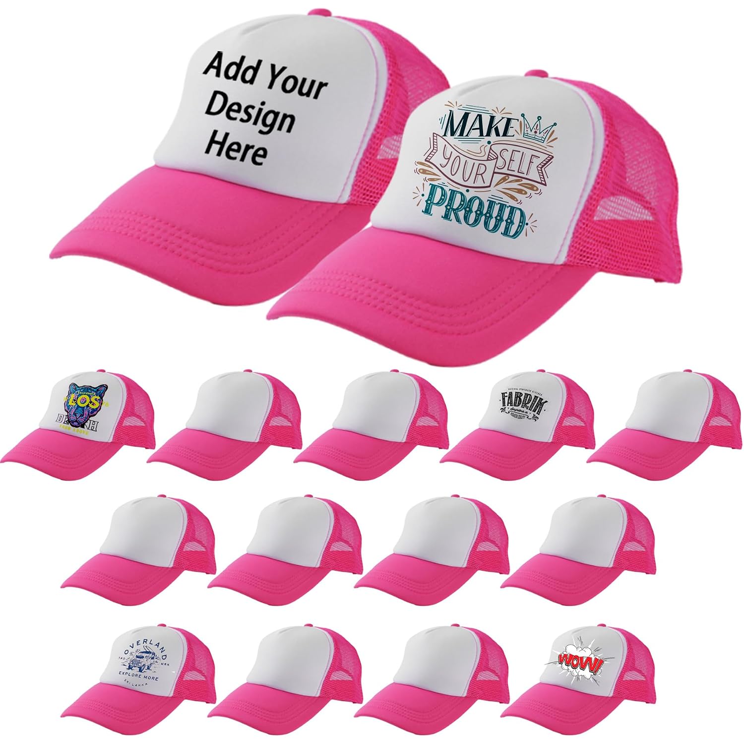 15 Pack Trucker Hats Bulk Sublimation Blanks Wholesale Mesh Baseball Cap DIY Custom Hats for Men Women Rose Red