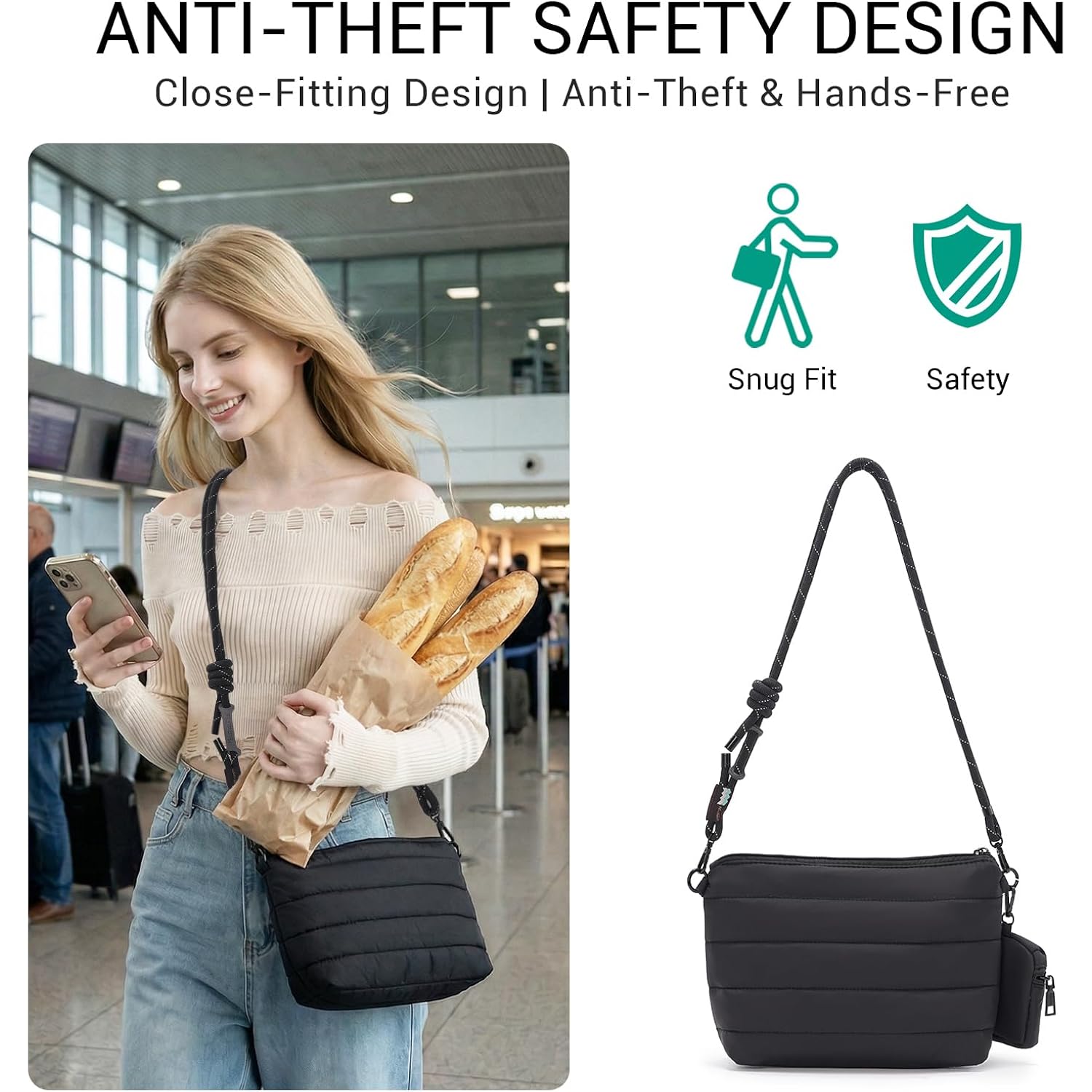 Acuario Crossbody Bags For Women - Puffy Tote Bag Purse For Work, Travel, Shoulder Handbag With Small Wallet