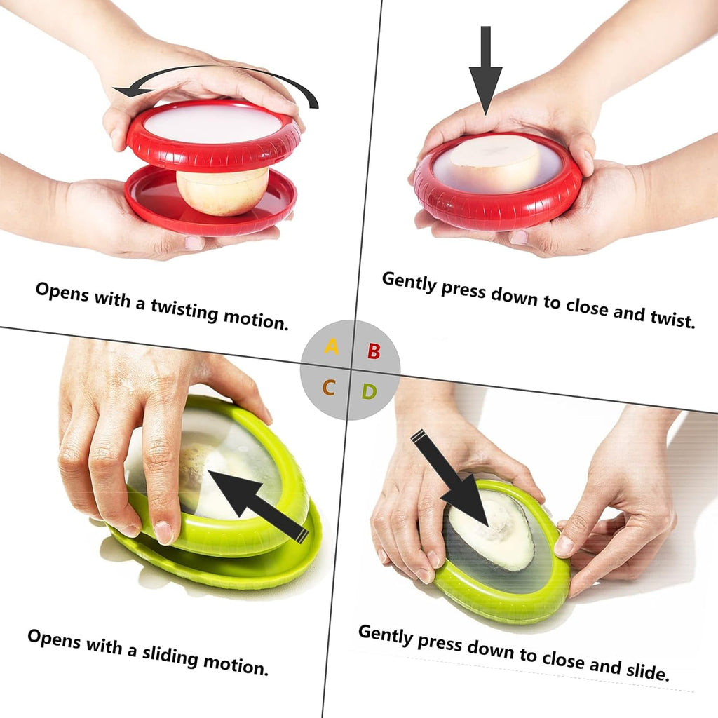 Avocado Saver & Onion Storage, 4Pcs Silicone Fresh Produce Holder | Keep Avocados Fresh! 4Pcs Silicone Holder For Tomato, Lemons, Garlic & Produce. Ideal Fridge Fruit Vegetable Containers.