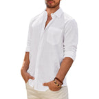 Demeanor Mens Linen Textured Shirt Long Sleeve Casual Cotton Solid Regular Fit Wedding Summer Beach Button Down Shirt