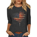 Womens 3/4 Crew Neck Sleeve American Flag Shirts 4th of July Summer Shirts Graphic Tops 1262cr4 Dark Grey