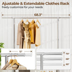 Hyseyy Heavy Duty Clothes Rack Load 450 Lbs, Metal Garment Rack, Standing Rolling Clothing Rack For Hanging Clothes With Sturdy Wheels & Shelves, Portable Closet Wardrobe Rack,Sliver