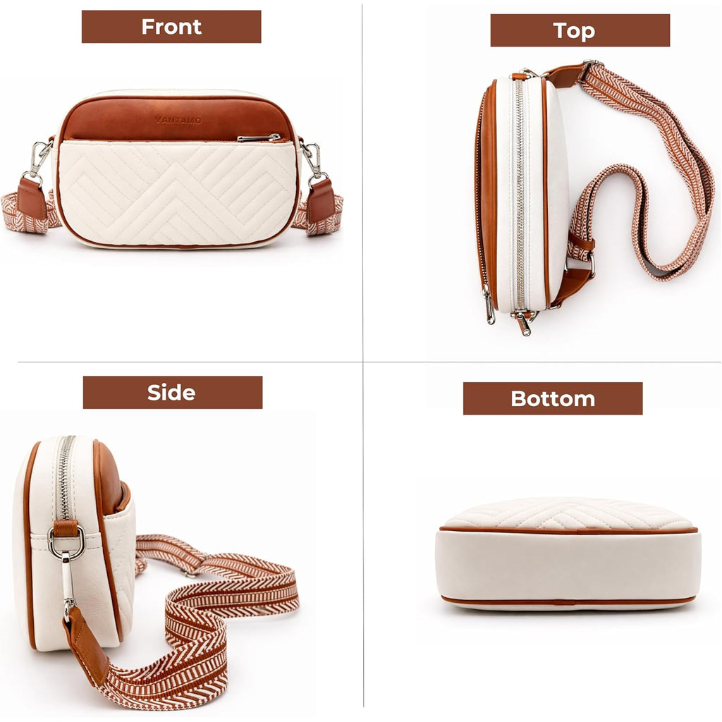 Vantamo Premium Quilted Crossbody Bags For Women With Anti-Pickpocket Clip, Vegan Leather Handbags, Travel Purses For Women