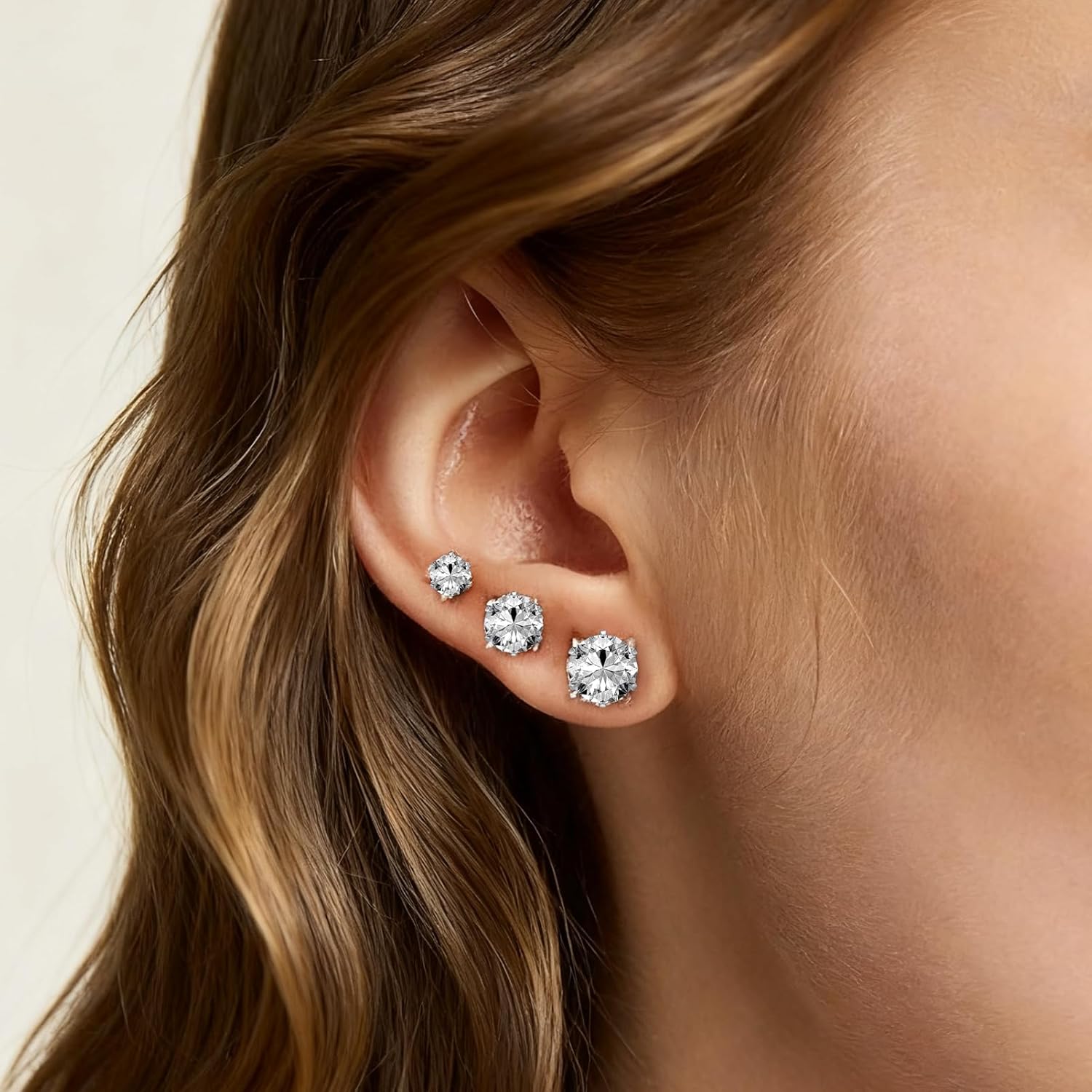 6 Pairs Stainless Steel Stud Earrings Set, Silver 14K Gold Plated 316L Stainless Steel Hypoallergenic Cubic Zirconia CZ Earring for Women Men 3-8mm