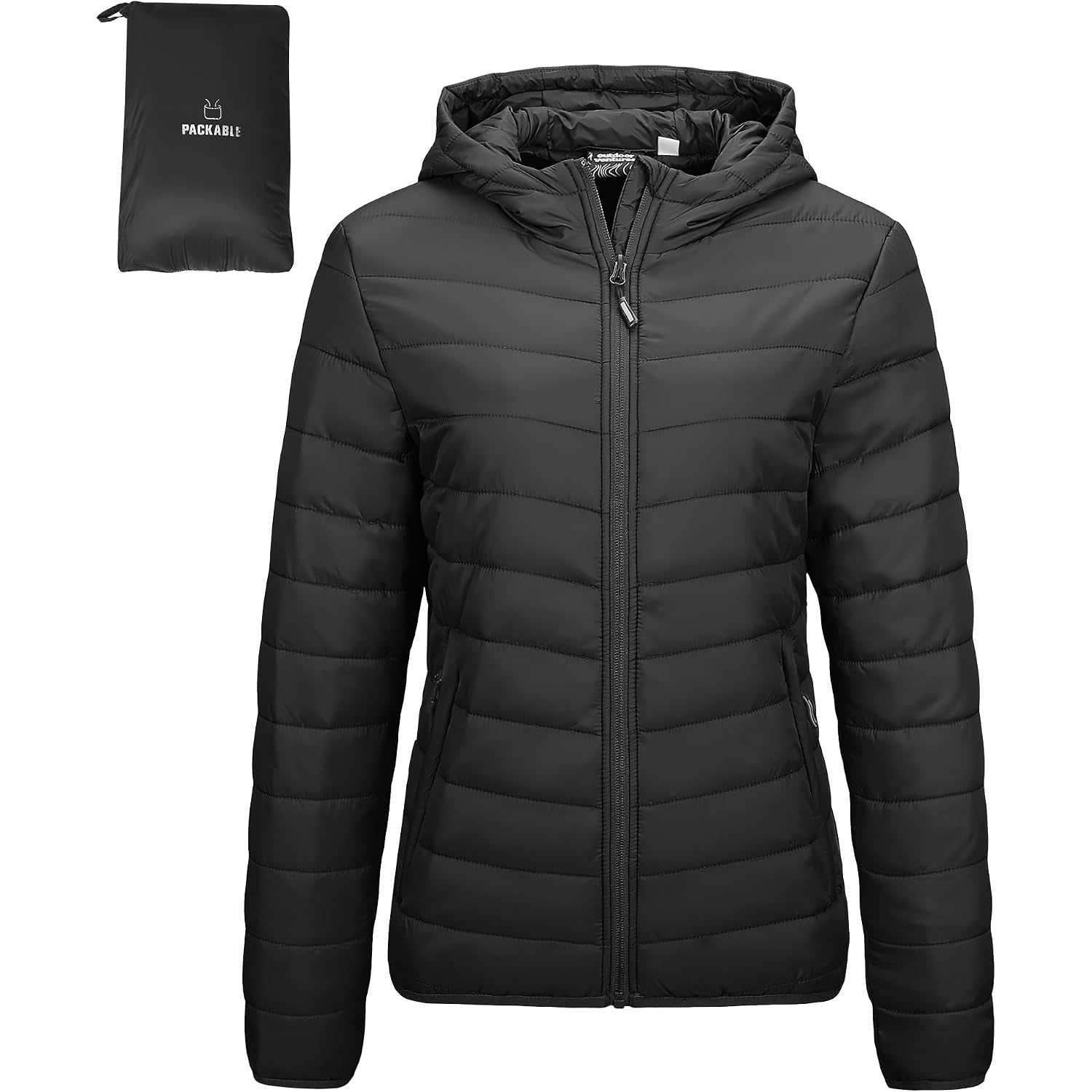 Outdoor Ventures Women'S Packable Lightweight Full-Zip Puffer Jacket With Hood Quilted Winter Coat