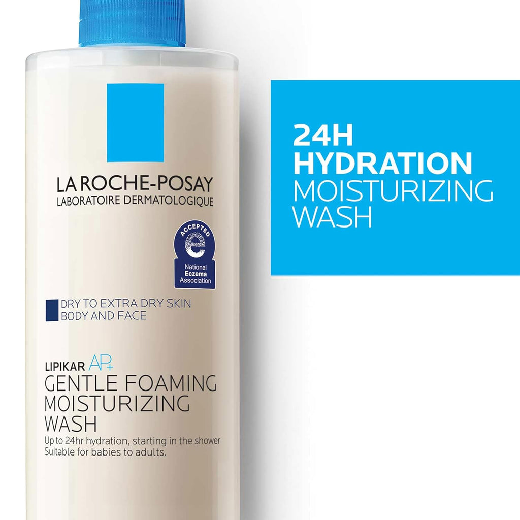 La Roche-Posay Lipikar Ap+ Gentle Foaming Moisturizing Wash, Shea Butter + Niacinamide + Glycerin, Moisturizing Body Wash For Dry Skin, National Eczema Association Accepted, Dermatologist Tested