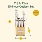 Cuisinart 15-Piece Knife Set With Block, High Carbon Stainless Steel, Forged Triple Rivet, White, C77Wtr-15P