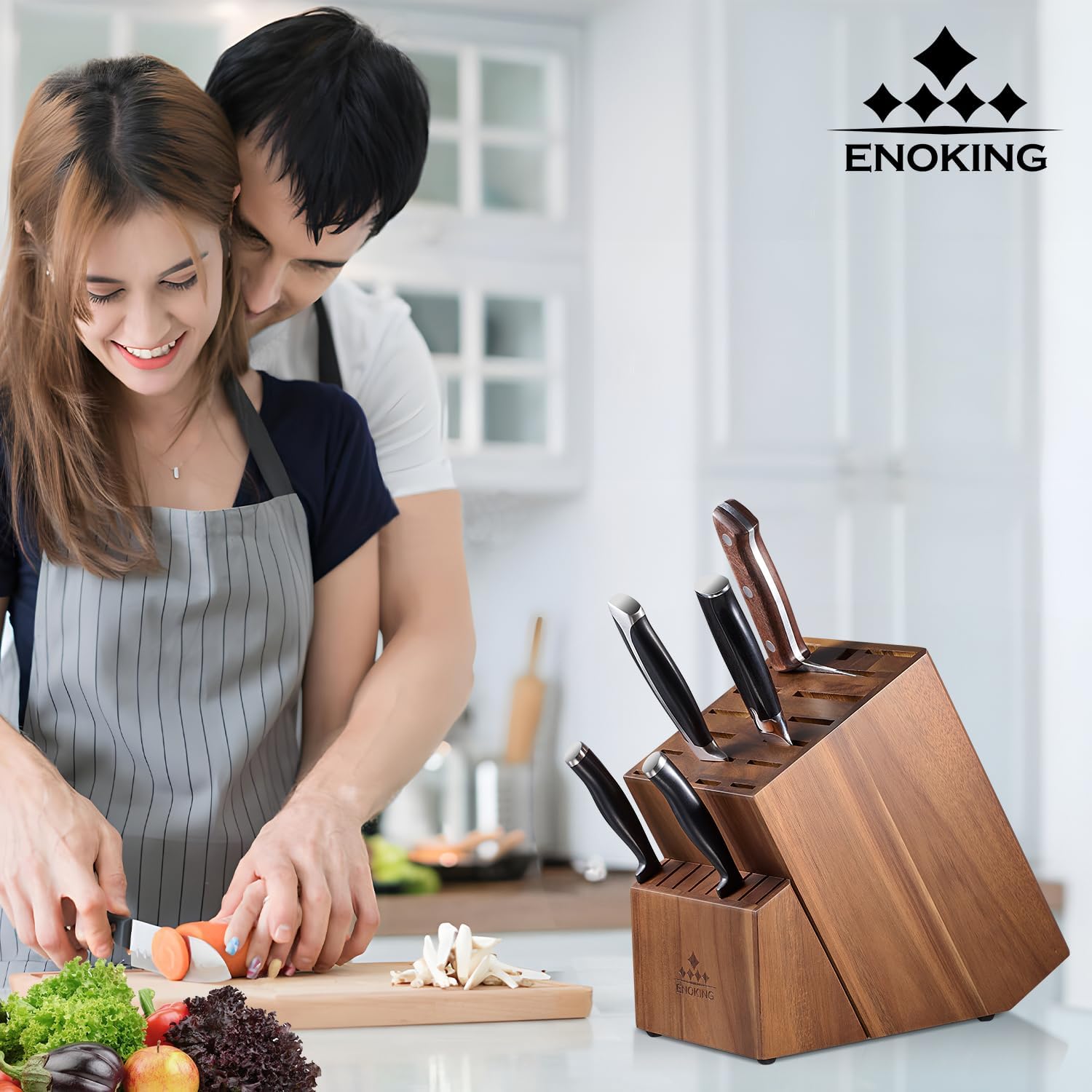 Knife Block Without Knives, Large Knife Holder- 25 Slots Acacia Wood Universal Knife Block, Butcher Block Countertop For Knife Storage Organizer