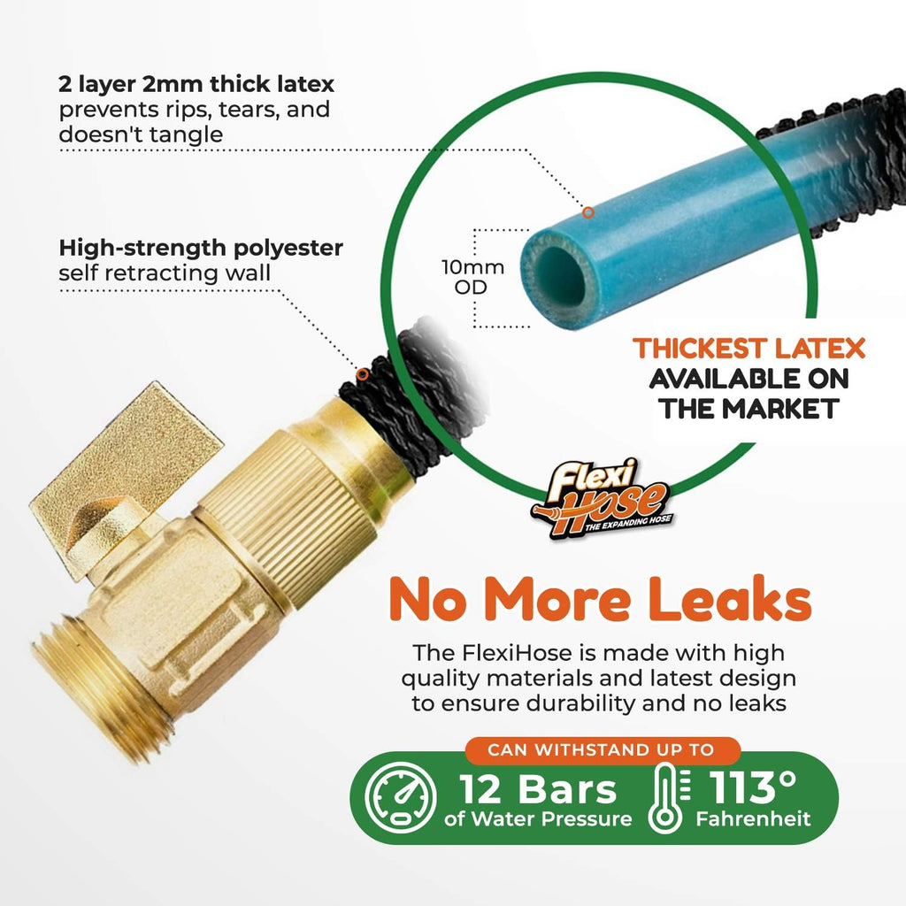 Flexi Hose Lightweight Expandable Garden Hose, 50Ft - Retractable Garden Hose, Water Hose - No-Kink Flexibility, 3/4 Inch Solid Brass Fittings And Double Latex Core