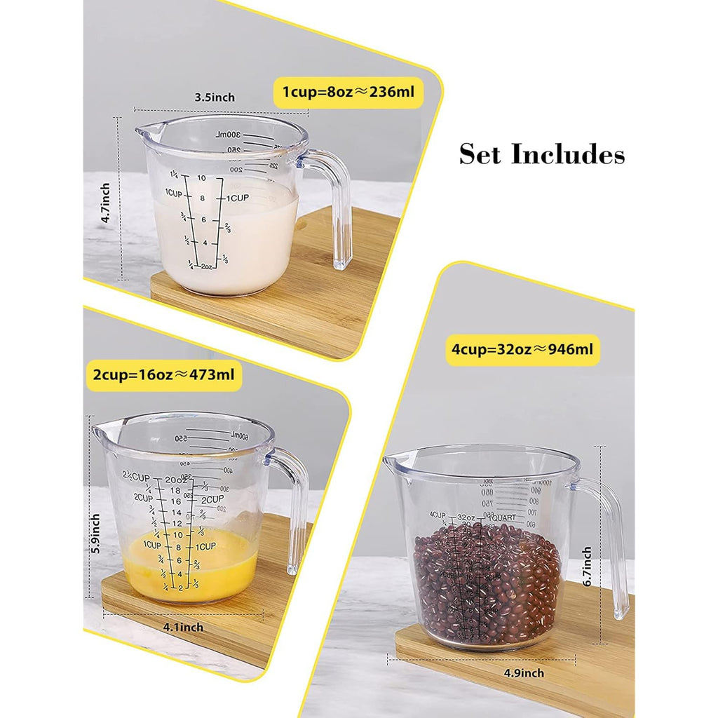 -Bingbing- Measuring Cups Set, Liquid Measuring Cups For 3 For Kitchen | Bpa Free Plastic Set With Spout Multiple Measurement Scales, Cup, Ml And Oz, (Clear)