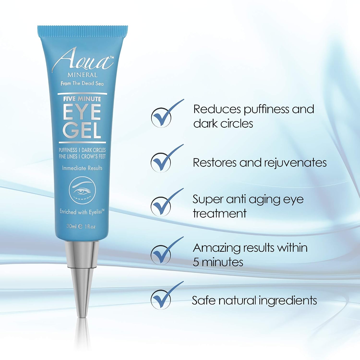 Puffy Eye Gel Instant Results – Naturally Rapid Reduction Eye Gel, Eliminate Wrinkles, Puffiness And Bags – Hydrating Eye Gel W/Green Tea Extract By Aqua Mineral – 1 Oz