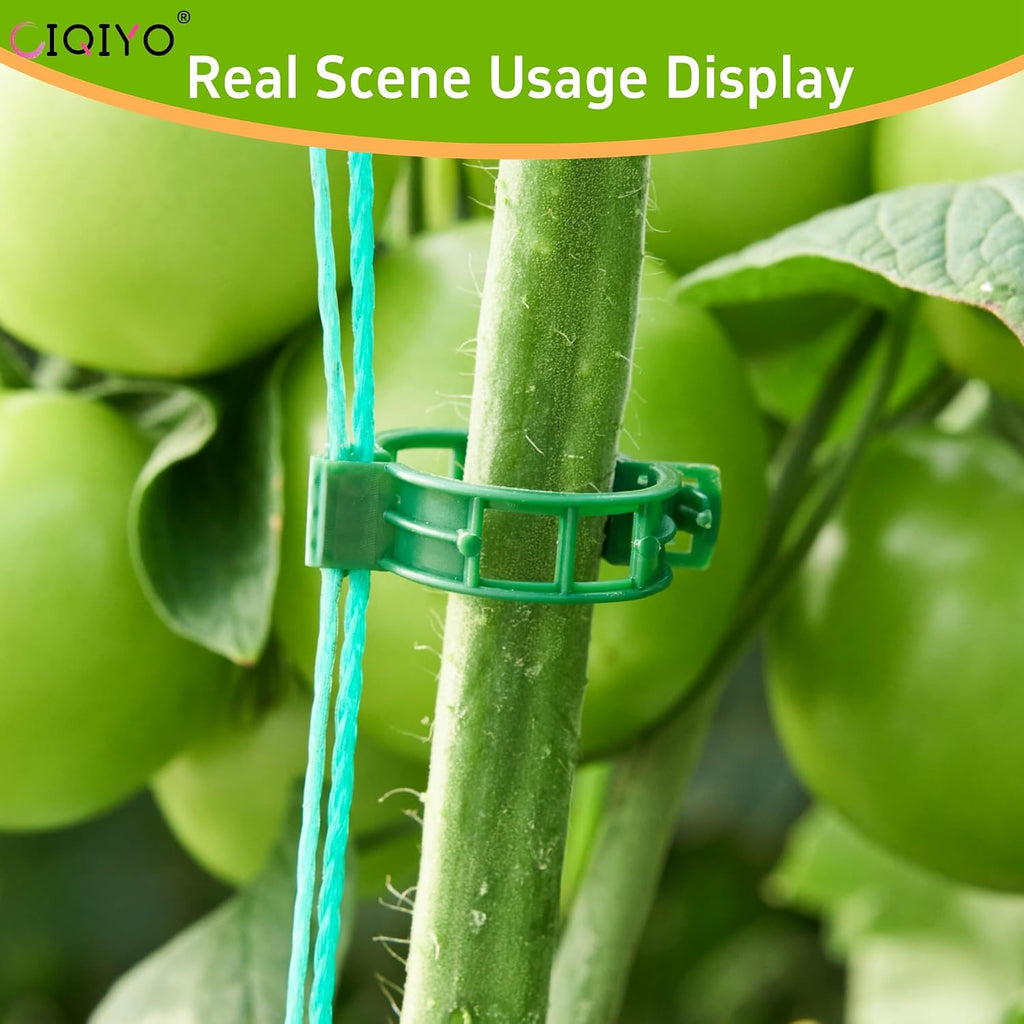 Ciqiyo® 100 Pcs Plant Support Clips,Plastic Clips For Securing Plants | Tomato Vine Clips,Garden Clips For Climbing Plants,Grape And Vine Vegetables,Reusable,Vacuum Packaging (100, Green)