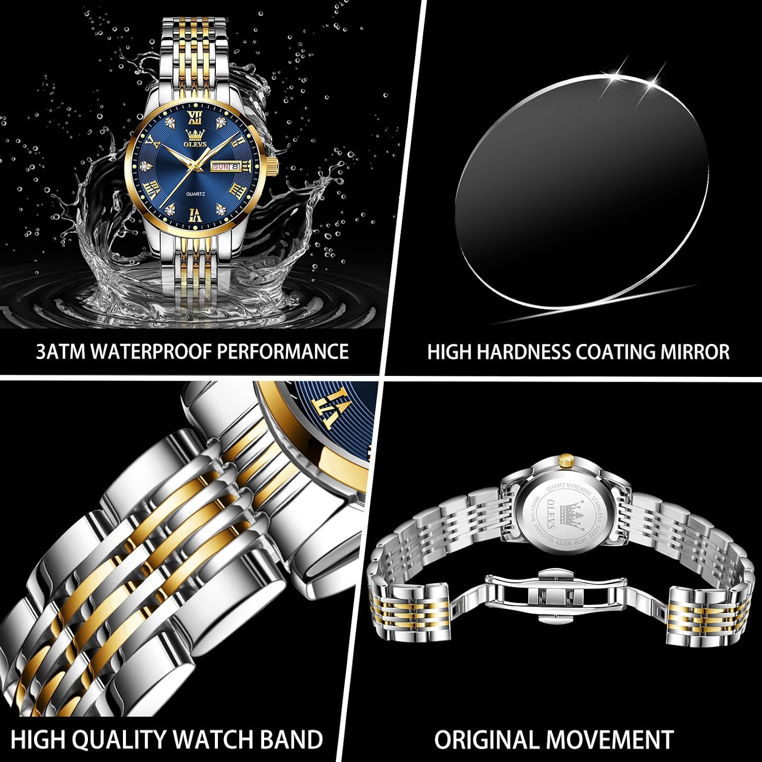 Olevs Luxury Ladies Watches,Women'S Watch With Day And Date,Female Watch For Small Wrist,Gold Stainless Steel Watches For Women,Easy Read Ladies Wrist Watches Waterproof（Adjustable Strap