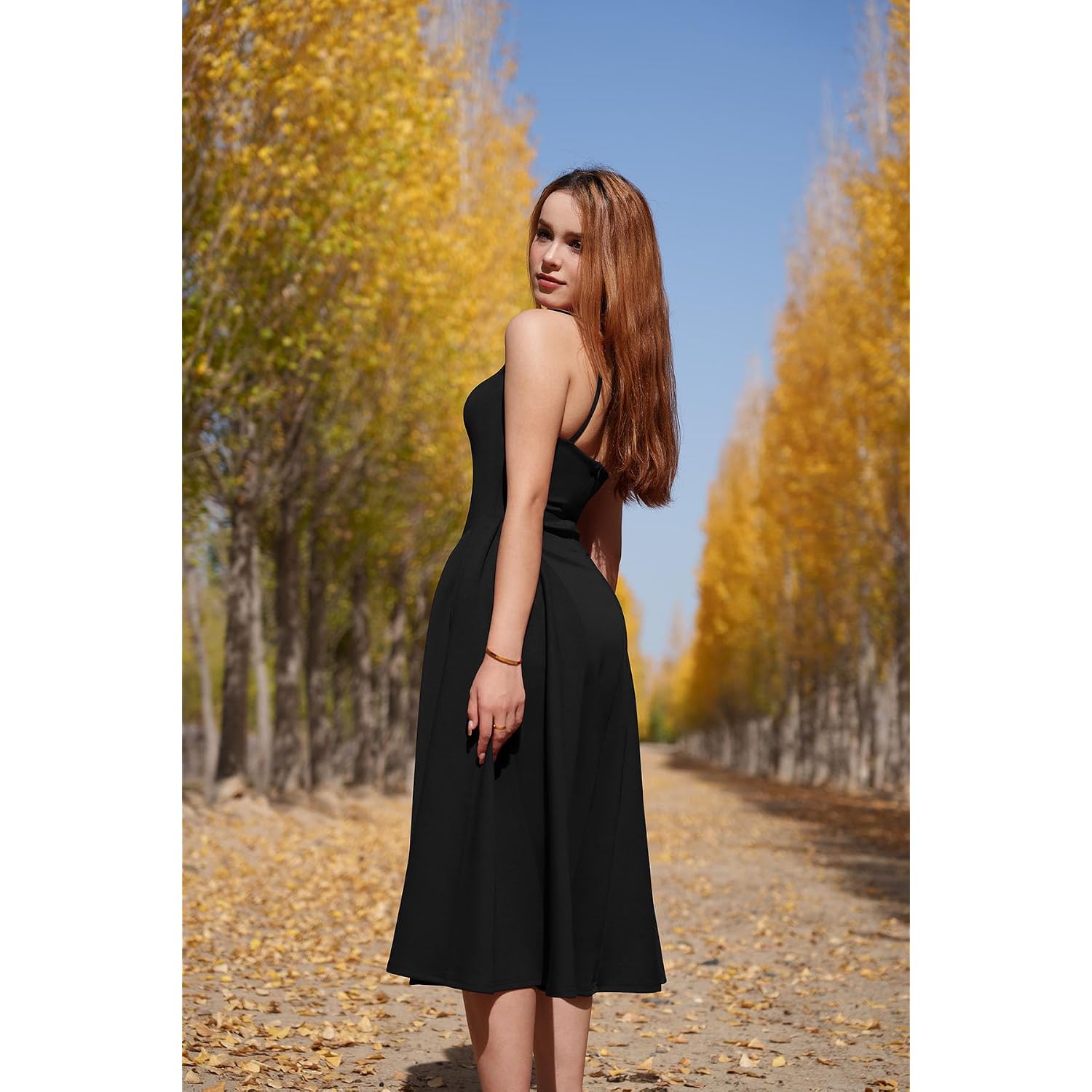 Memoriesea Women'S Elegant Square Neck Swing A Line Wedding Evening Party Midi Dress