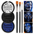 Ybuete Blue Black White Oil Based Face Paint Kit With Painting Brushes, Professional Full Coverage Greasepaint For Adults Halloween Cosplay Sfx Avatar Mermaid Makeup Stage Theater