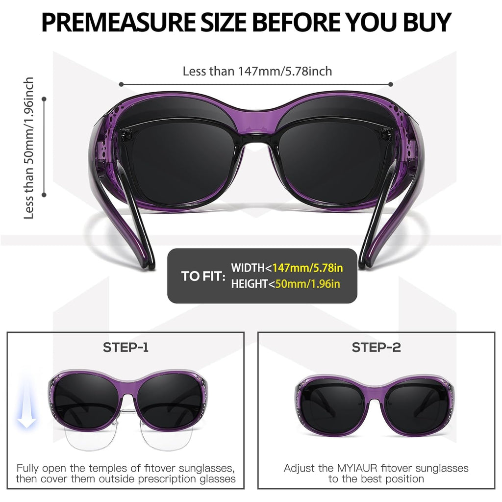Myiaur Polarized Fit Over Glasses Sunglasses for Women Men, Over Sunglasses with UV400 Protection Anti Glare for Driving A02 Transparent Purple/Grey Lens