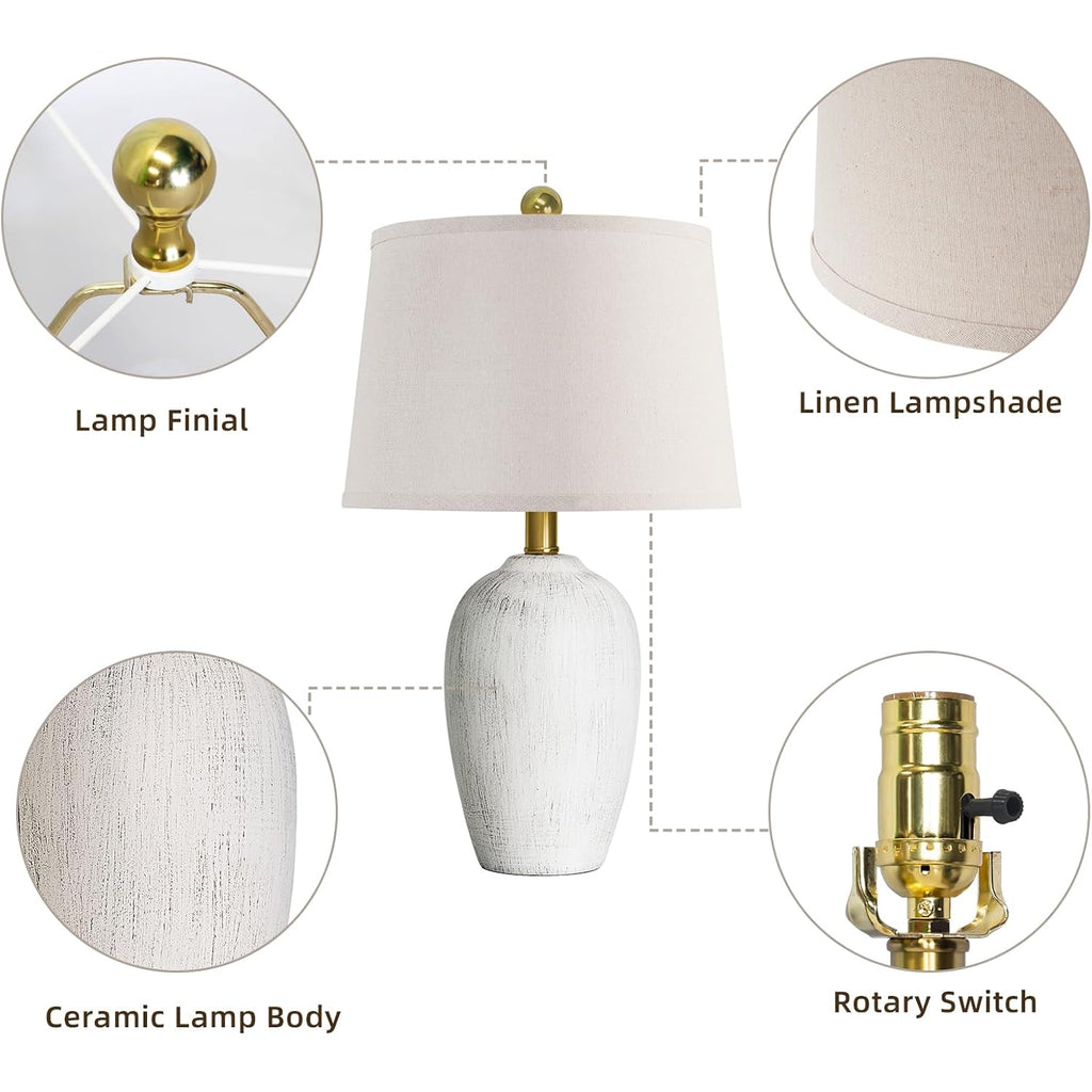 21'' Set Of 2 Rustic Ceramic Small Table Lamps For Living Room Bedroom, Farmhouse Vintage Nightstand Lamps For Office Entryway End Table, 2 Bulbs Included