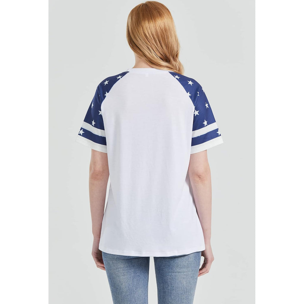 Patriotic Shirts for Women 4th of July T Shirts American Flag Graphic Tees Tops Raglan Short Sleeve Fourth of July Outfits
