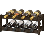 Bameos Wine Rack Freestanding 2 Tier 8 Bottle Bamboo Wine Racks Countertop Cabinet Wine Holder Wine Storage Shelf For, Bar, Pantry Wine Cellar Basement Countertop Mocha (16.85 L X 9.25W X 7H